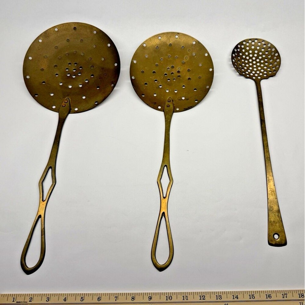 Rosenthal Netter Brass Skimmer Set 3 MCM French Country India Kitchen Vintage